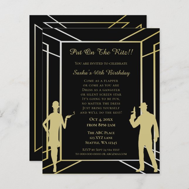 Budget Roaring 20 Flapper Girl Art Deco Invitation (Front/Back)