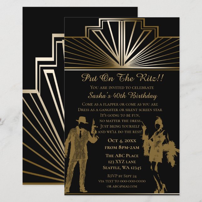 Budget Roaring 20 flapper girl gangster Invitation (Front/Back)