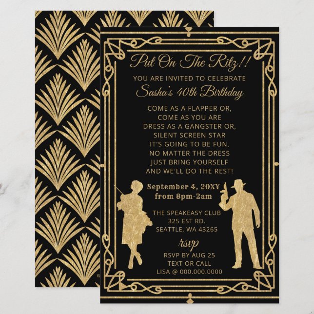 Budget Roaring 20 flapper girl gangster invitation (Front/Back)