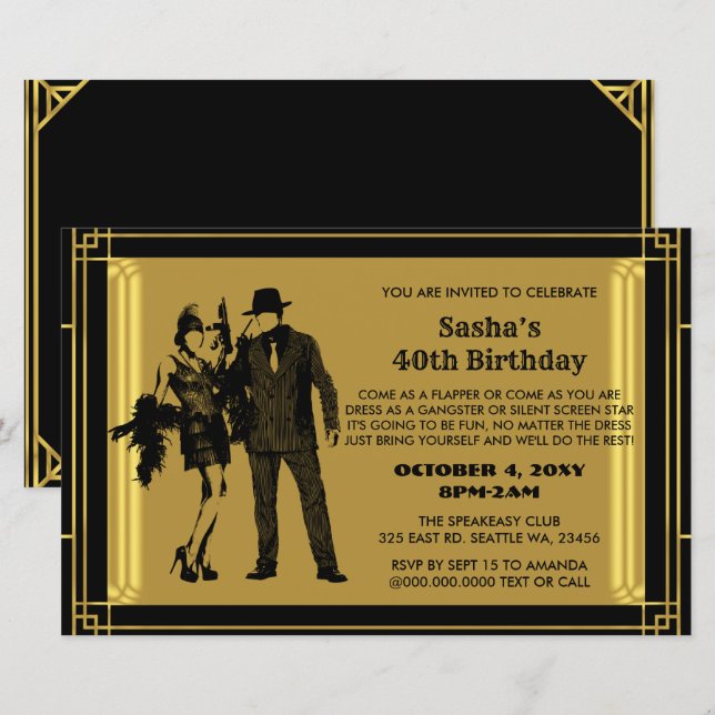 Budget Roaring 20 Flapper Girl Gangster Invitation (Front/Back)