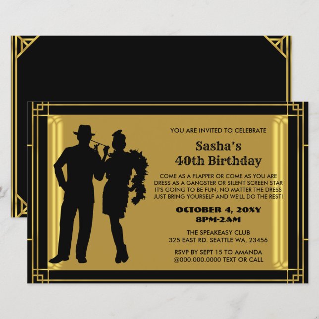 Budget Roaring 20 Flapper Girl Gangster Invitation (Front/Back)