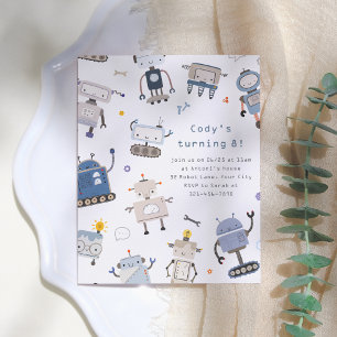 Budget Robot Birthday Party Invitation