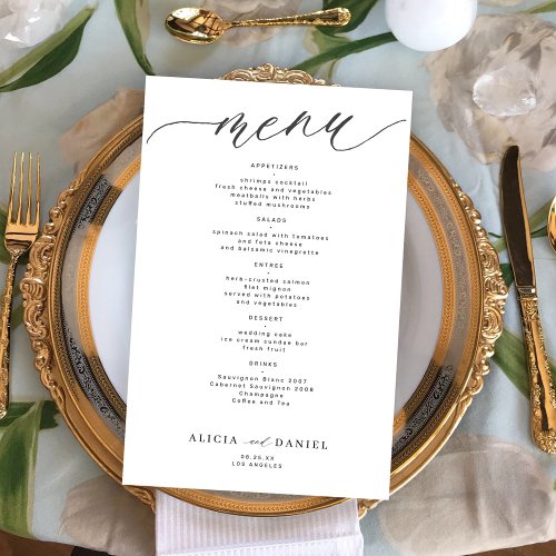 Budget romantic black and white wedding menu