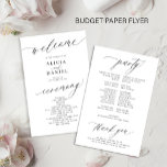 Budget romantic black and white wedding program flyer<br><div class="desc">Modern simple minimalist black script trendy clean white ceremony and party cheap BUDGET wedding program paper flyer template featuring chic trendy romantic elegant calligraphy. Easy to personalize with your custom text on both sides! PLEASE READ THIS BEFORE PURCHASING! This is a cheap budget program printed on a PAPER FLYER (advertising...</div>