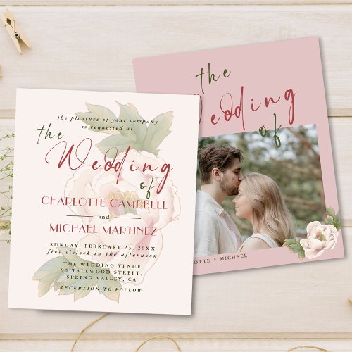 BUDGET Romantic Blush Floral Photo Wedding Invites