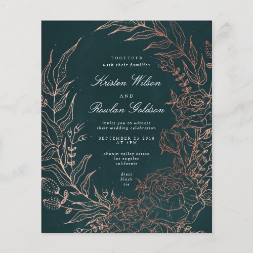 Budget Romantic Emerald Wreath Copper Wedding Flyer