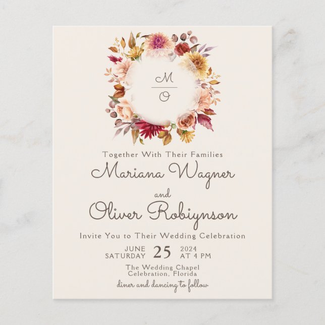 Budget Romantic Fall Floral Ivory Wedding (Front)