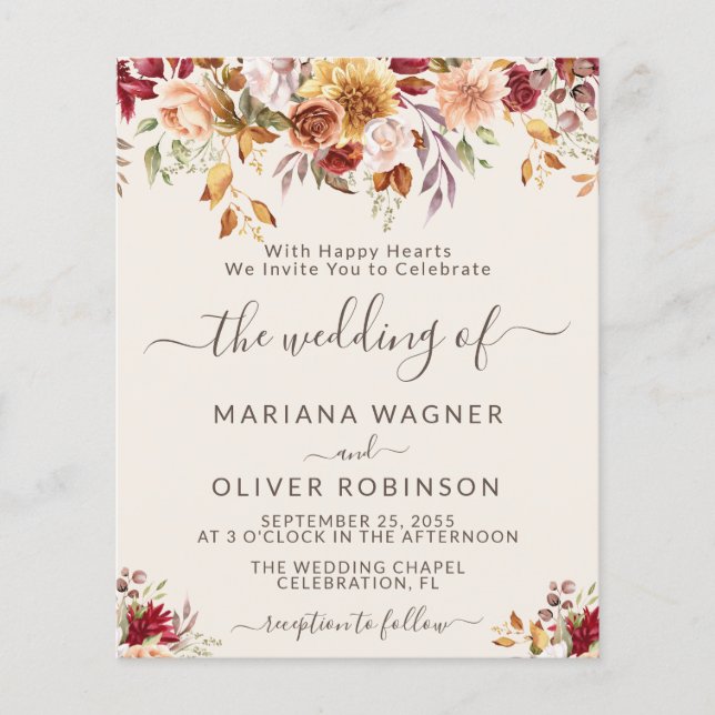 Budget Romantic Fall Floral Ivory Wedding (Front)