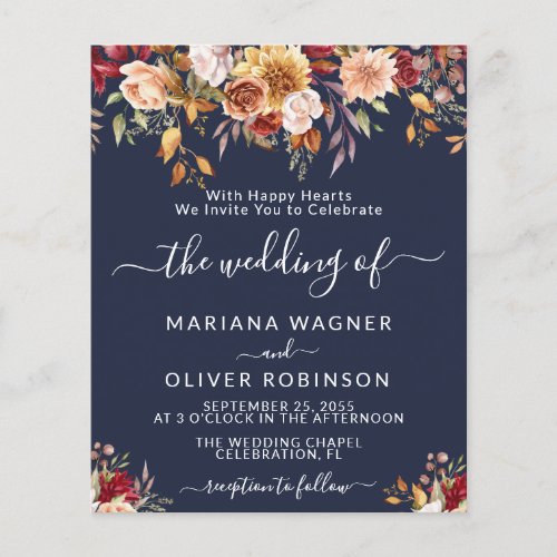 Budget Romantic Fall Floral Navy Blue Wedding