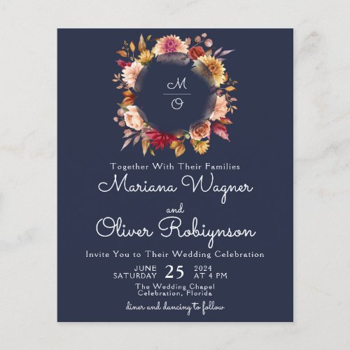 Budget Romantic Fall Floral Navy Blue Wedding