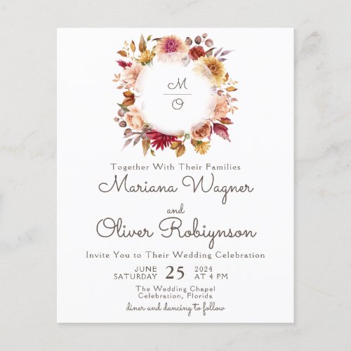 Budget Romantic Fall Floral Wedding Invitation