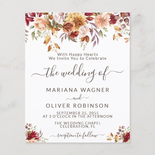Budget Romantic Fall Floral Wedding Invitation