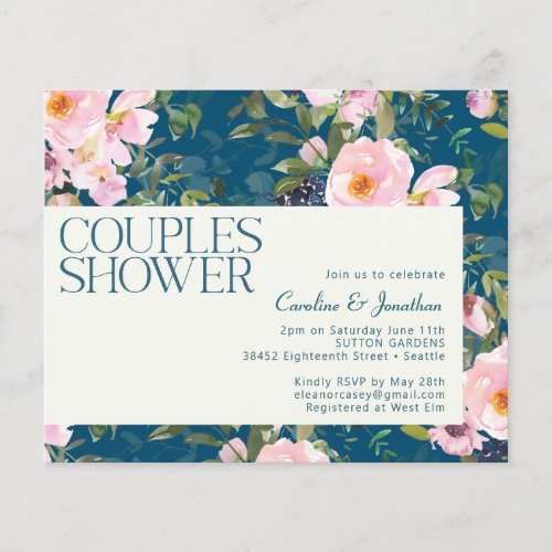 Budget Romantic Floral Blue Couples Shower Invite