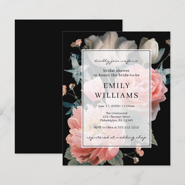 Budget Romantic Floral Bridal Shower Invitation (Front/Back)