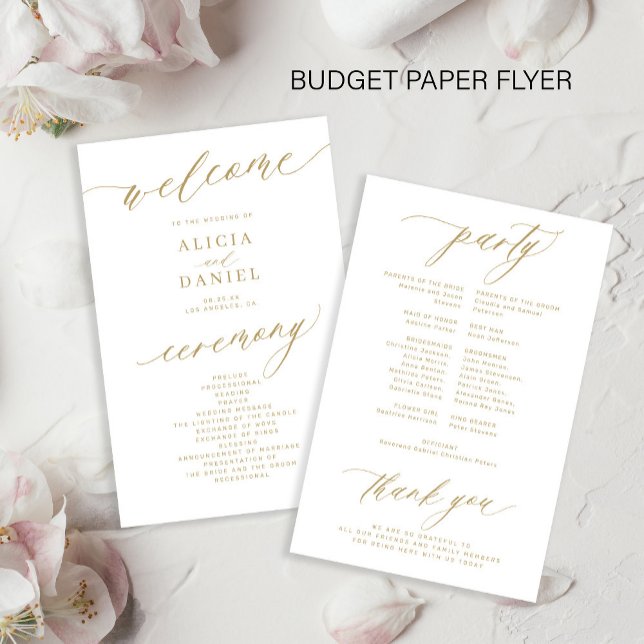 Budget romantic gold typography wedding program flyer (Creator Uploaded)
