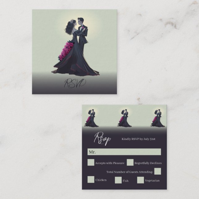 Budget Romantic Gothic Lovers Traditional RSVP Enclosure Card (Front/Back)