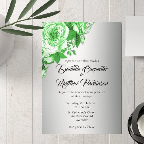 Budget Romantic Green Roses Wedding Invitation Flyer