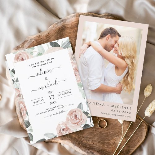 Budget Romantic Photo Dusty Pink Floral Wedding Flyer