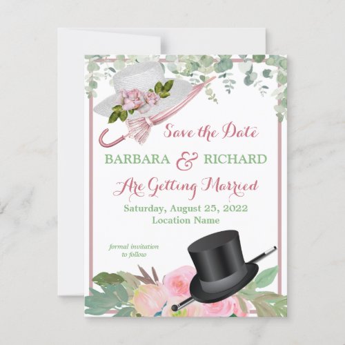 BUDGET Romantic Pink Rose Floral Wedding Save Date Announcement
