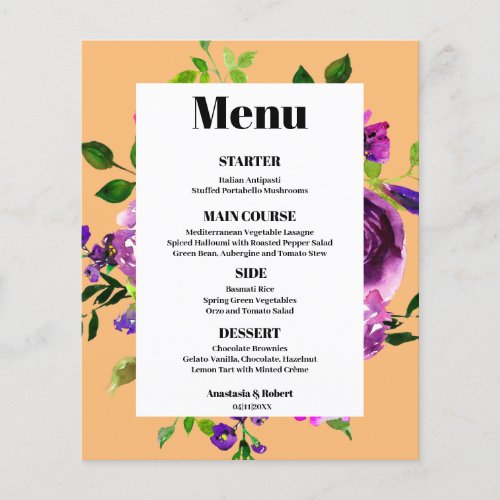 Budget Romantic Purple Floral Menu Card