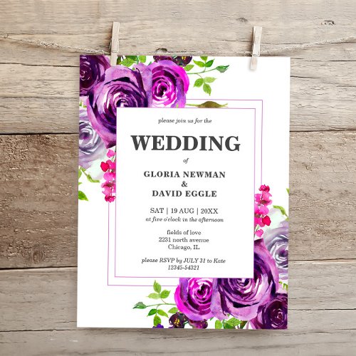 Budget Romantic Purple Floral Wedding Invitation