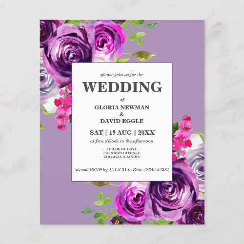 Budget Romantic Purple Floral Wedding Invitation