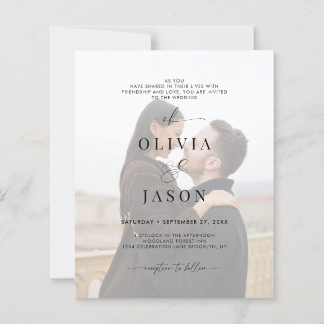 BUDGET Romantic Script Black White Photo Wedding (Front)