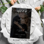 Budget romantic script photo black wedding menu flyer<br><div class="desc">Simple white trendy minimalist black calligraphy script custom photo dark overlay and text template cheap BUDGET wedding menu paper flyer. PLEASE READ THIS BEFORE PURCHASING! This is a cheap budget program printed on a PAPER FLYER (advertising type of paper). PLEASE NOTE that the background and script colors are editable. You...</div>