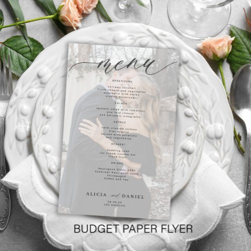 Budget romantic script photo wedding menu flyer