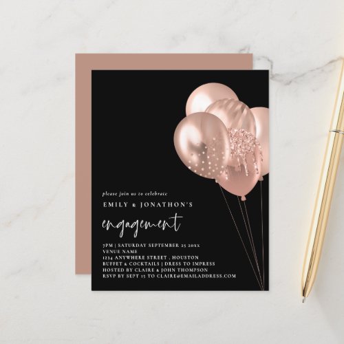 Budget Rose Balloons Black Engagement Invitation