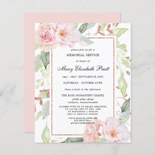 Budget Rose Floral Memorial Service Invitation