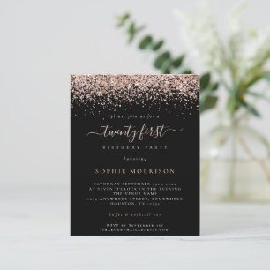 Budget Rose Glitter 21st Party Black Invitation