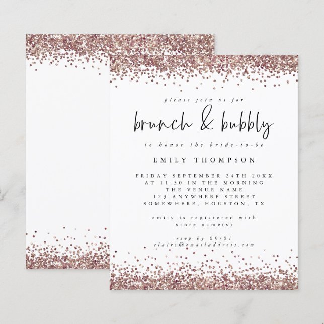 Budget Rose Glitter Brunch Bubbly Bridal Shower (Front/Back)