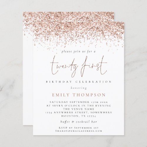 Budget Rose Glitter Girly Twenty First Invitation