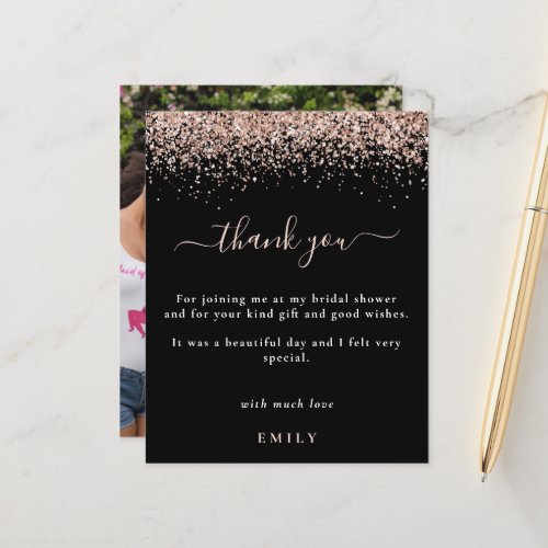 Budget Rose Glitter Photo Bridal Shower Thank You