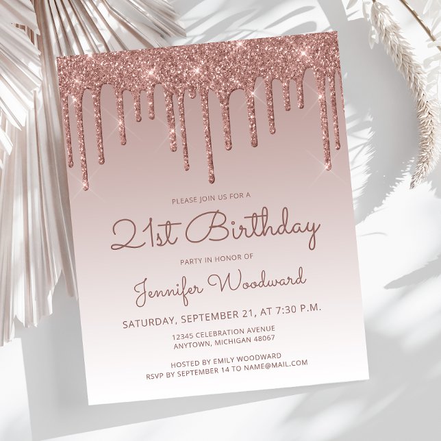 Budget Rose Gold 21st Birthday Party Invitation (Creator Uploaded)