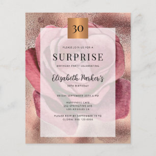 Budget rose gold 30th birthday party invitation