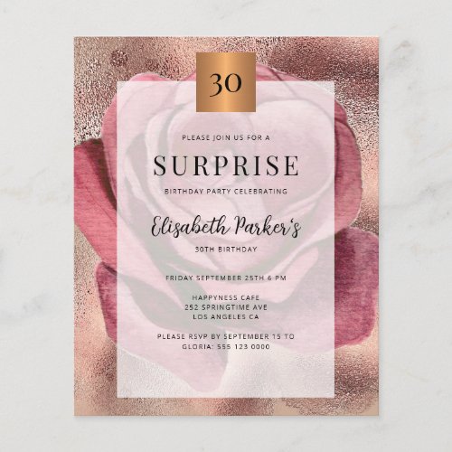 Budget rose gold 30th birthday party invitation