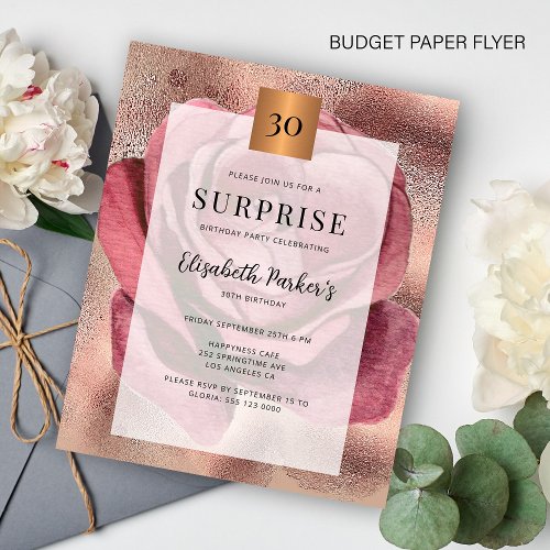 Budget rose gold 30th birthday party invitation flyer