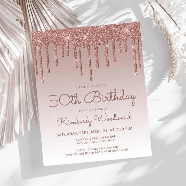 Budget Rose Gold 50th Birthday Party Invitation (Creator Uploaded)