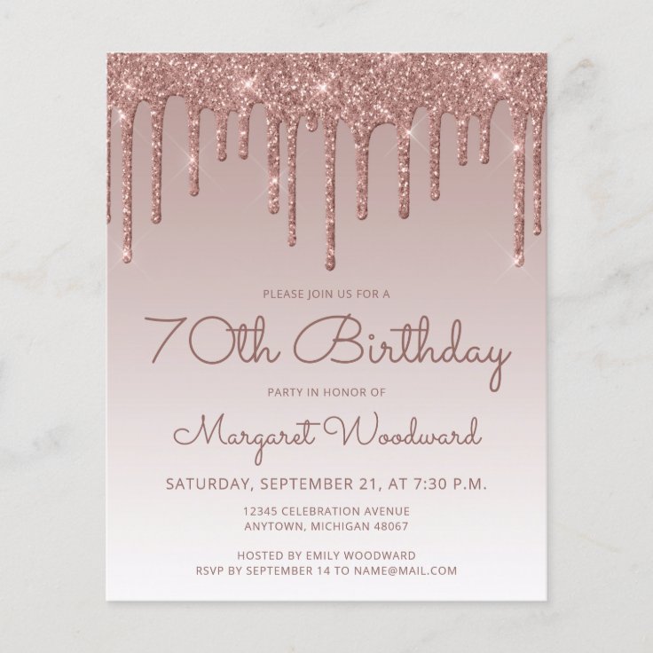 Budget Rose Gold 70th Birthday Party Invitation | Zazzle