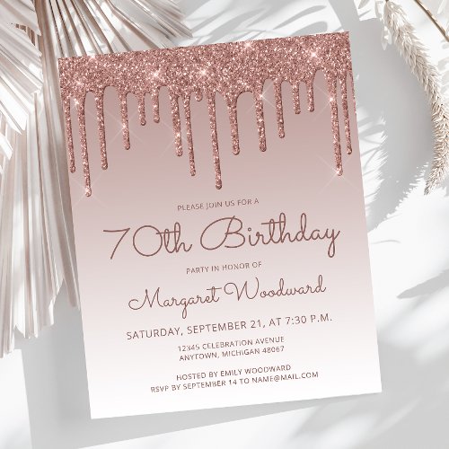 Budget Rose Gold 70th Birthday Party Invitation