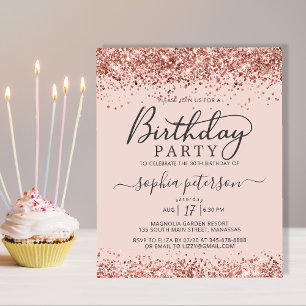 Budget Rose Gold Any Age Blush Birthday Invitation