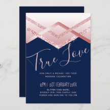 Budget Rose gold Art Deco Foil Look Navy Wedding