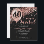 Budget Rose Gold Balloon Black 40th Birthday<br><div class="desc">Modern Elegant Glam Black Pink Rose Gold Glitter Sparkle Balloon Any Age Adult Birthday Invitation</div>