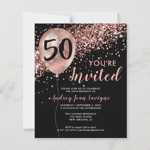 Budget Rose Gold Balloon Black 50th Birthday