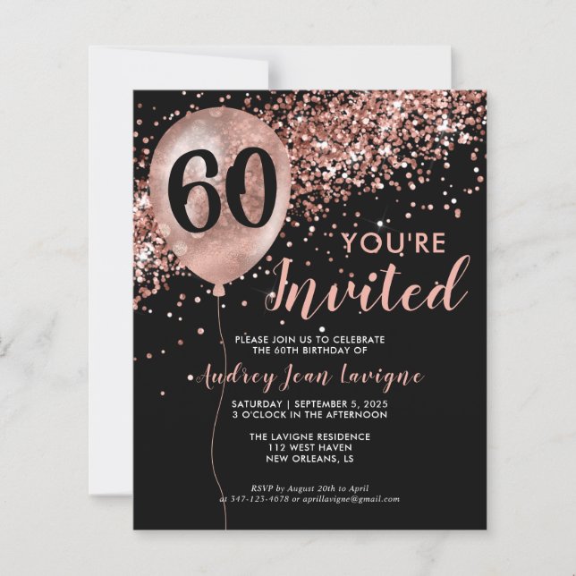 Budget Rose Gold Balloon Black 60th Birthday (Front)