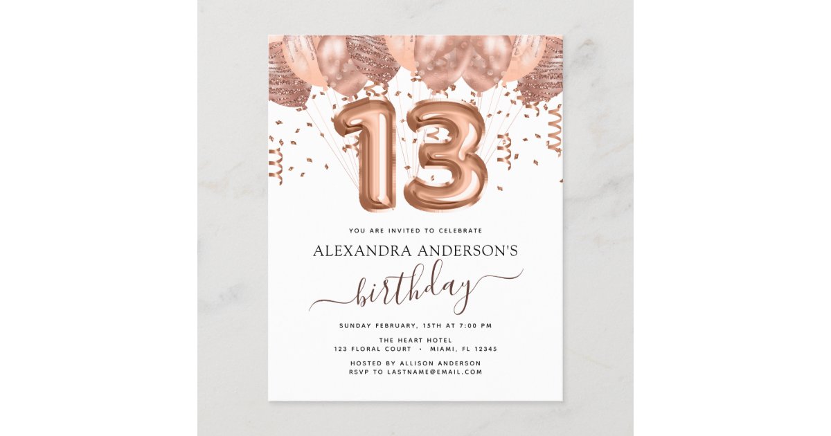 Rose Gold Black Glitter Any Age Birthday Invitation, Zazzle