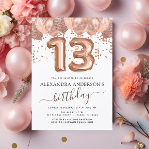 Budget Rose Gold Balloons 13th Birthday Party Flyer