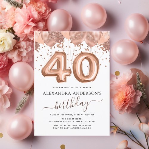 Budget Rose Gold Balloons 40th Birthday Party Flyer